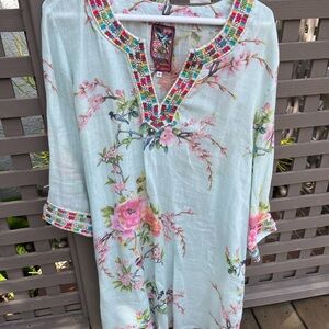Johnny Was Green and Pink tunic Sleeve Dress